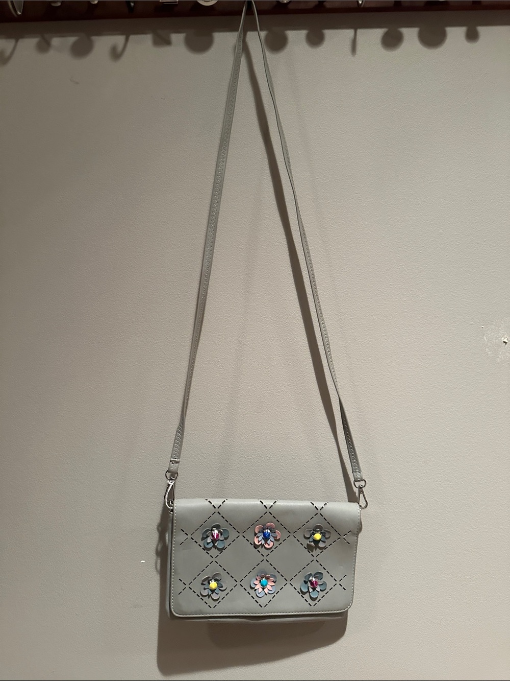 Women’s Grey Floral Accent Crossbody Bag